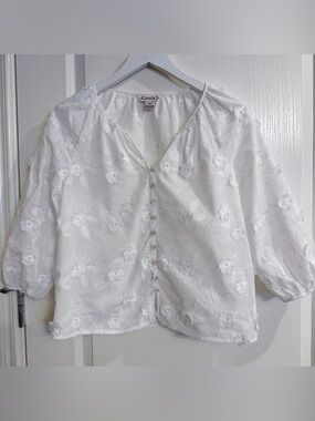 Nanette Lepore 3D Floral Cotton Blouse